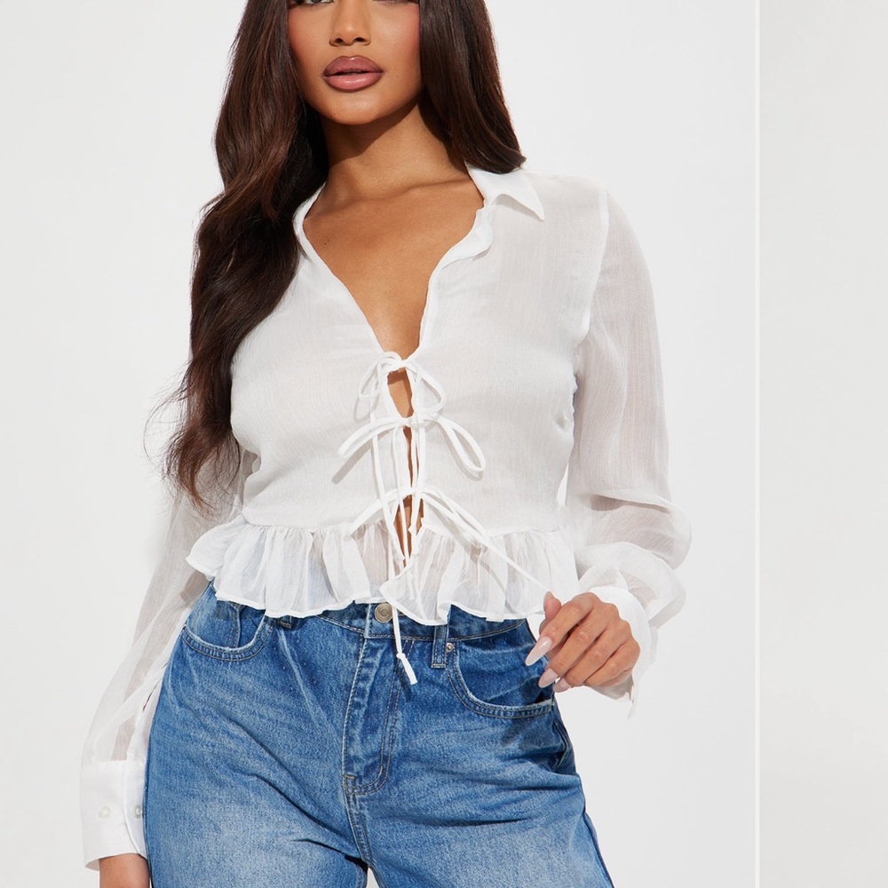 Cielo Off-White Chiffon Tie-Front Blouse